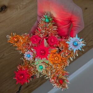 Gold TINSEL Multicolor 11 Light TREE TOP Twinkle Star starburst reflectors READ